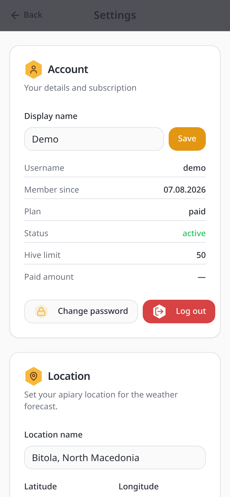 Bee Tracker Settings